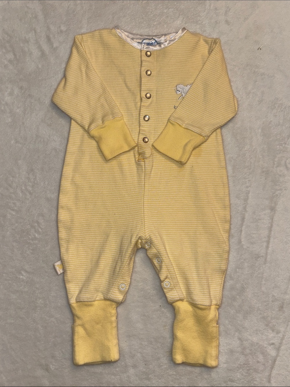 Vintage Kushies Yellow Striped Baby One-Piece Romper - Soft 100% Cotton